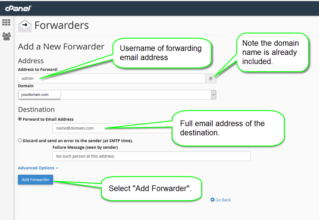 Email forwarder step 3